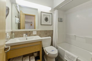 Bathroom at Firelite Lodge bathroom with vanity and bath tub shower combo