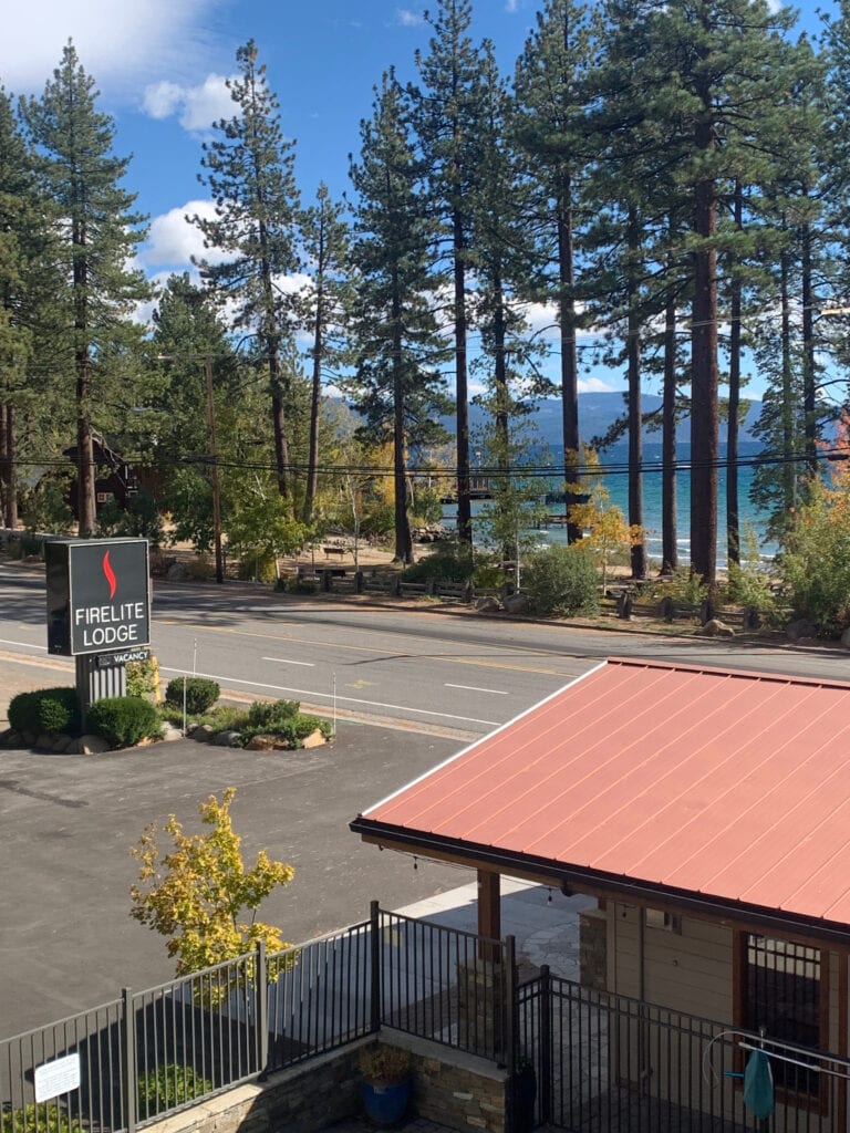 view of lake from balcony at firelite lodge